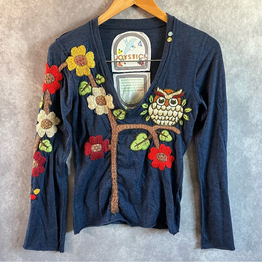 Johnny Was Blue Crew Neck Sweater with Unique Design